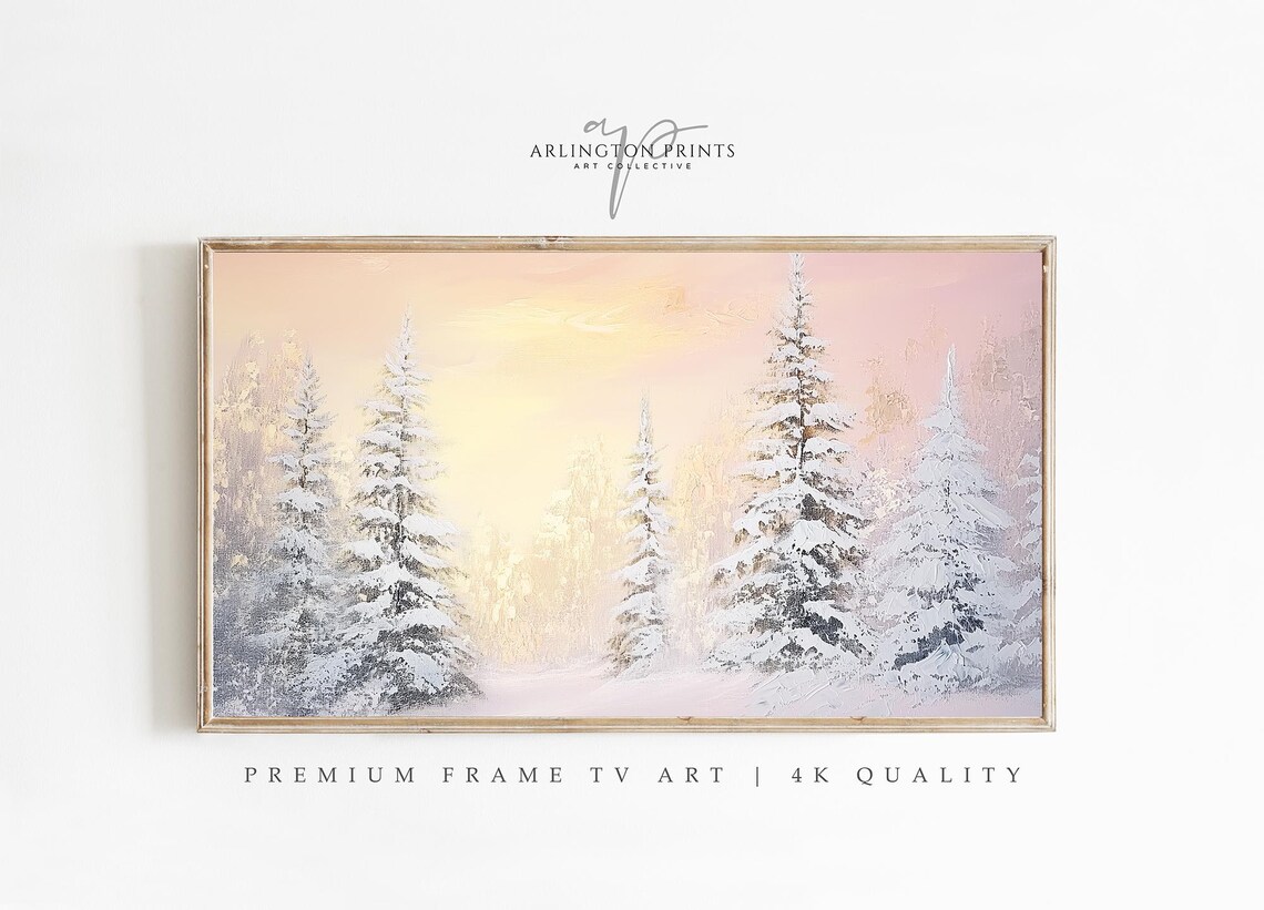 Winter Sunrise in Snowy Forest, Holiday Nature Art Print