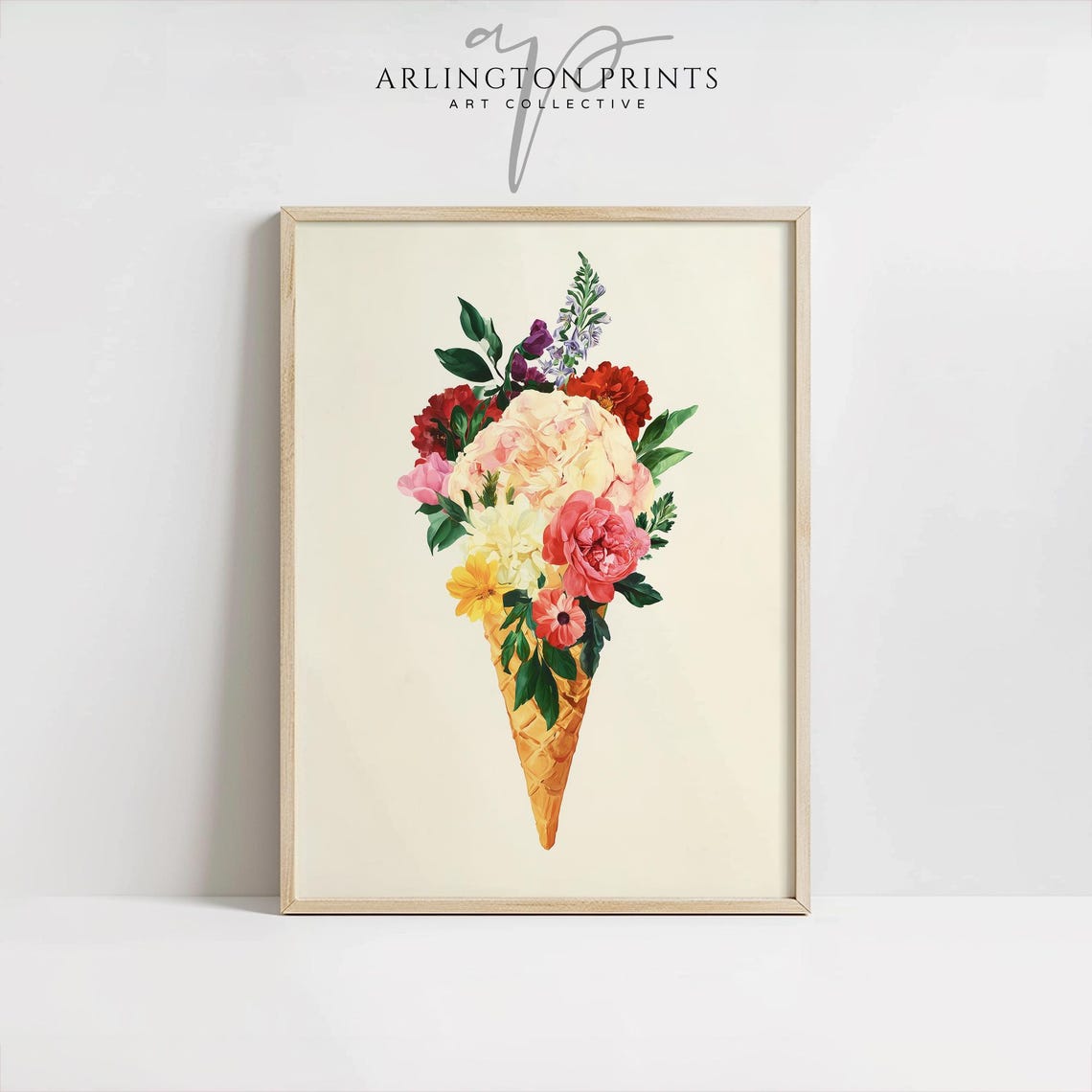 Pretty Floral Ice Cream Poster, Preppy Kitchen Decor