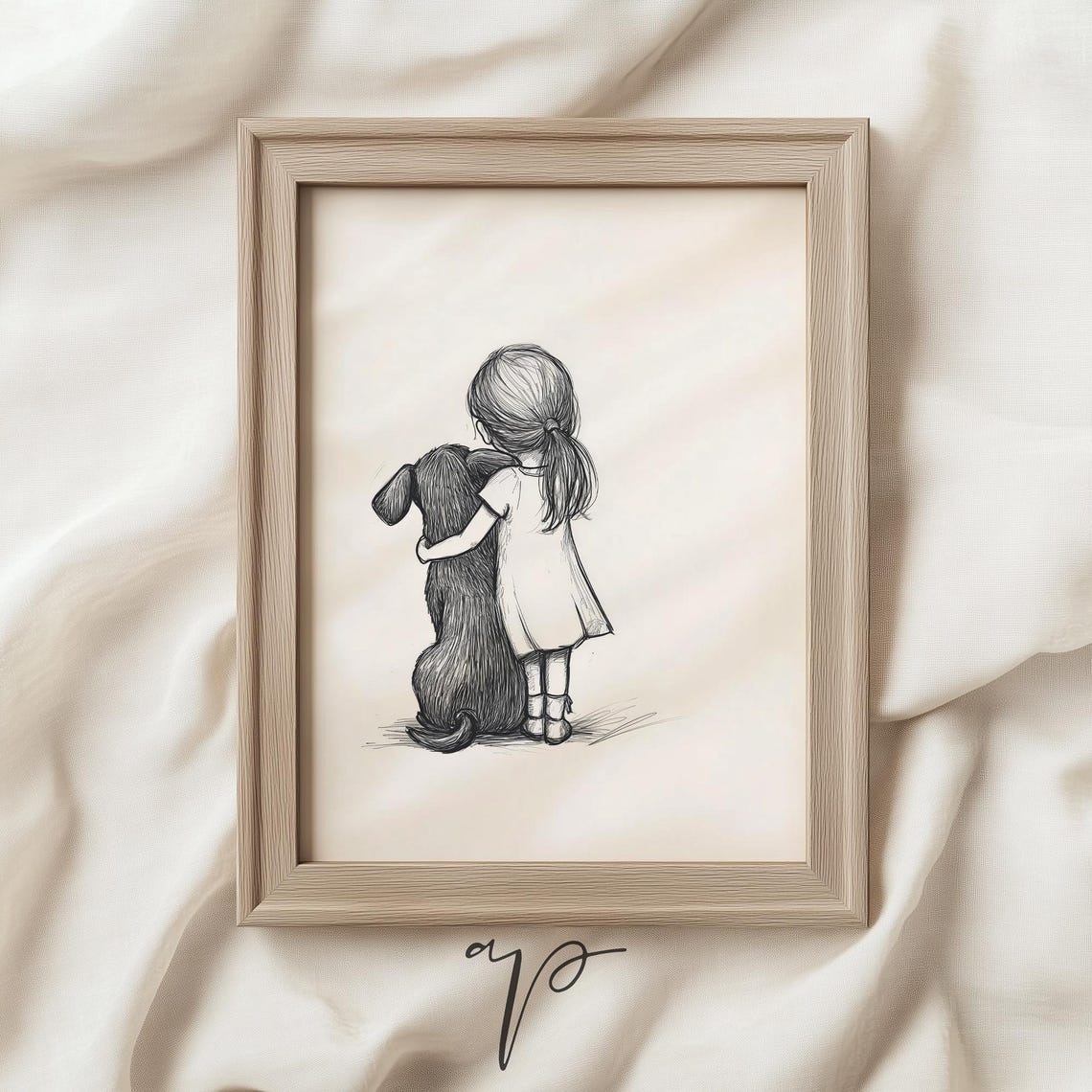 Girl And A Dog Painting Farmhouse Nursery Decor Dog Drawing Countryside Wall Art Girls Room Decor A414