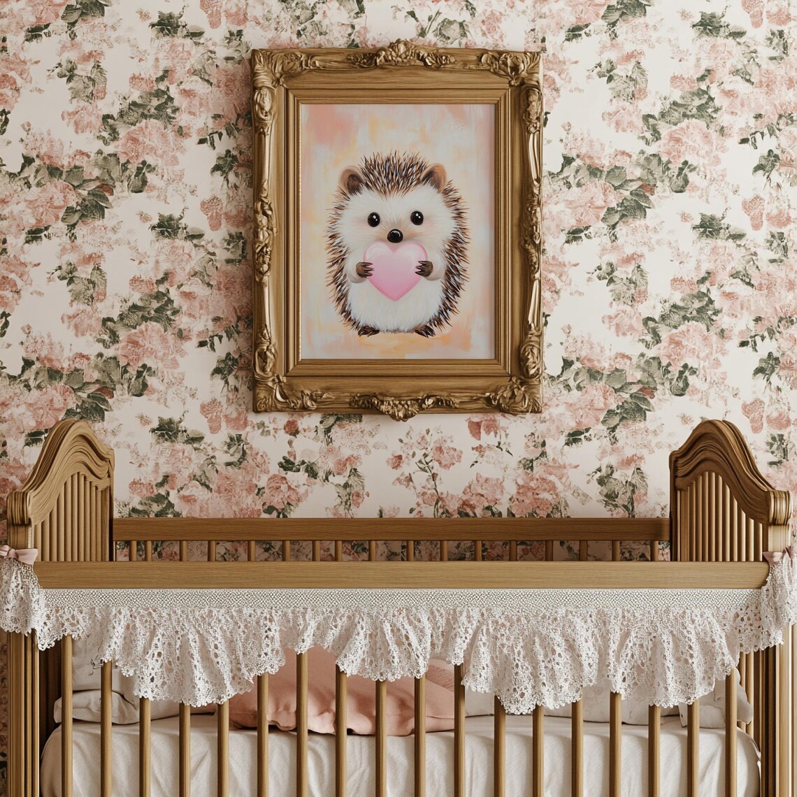 Adorable Hedgehog Holding Pink Heart Nursery Valentine Poster - Image 3