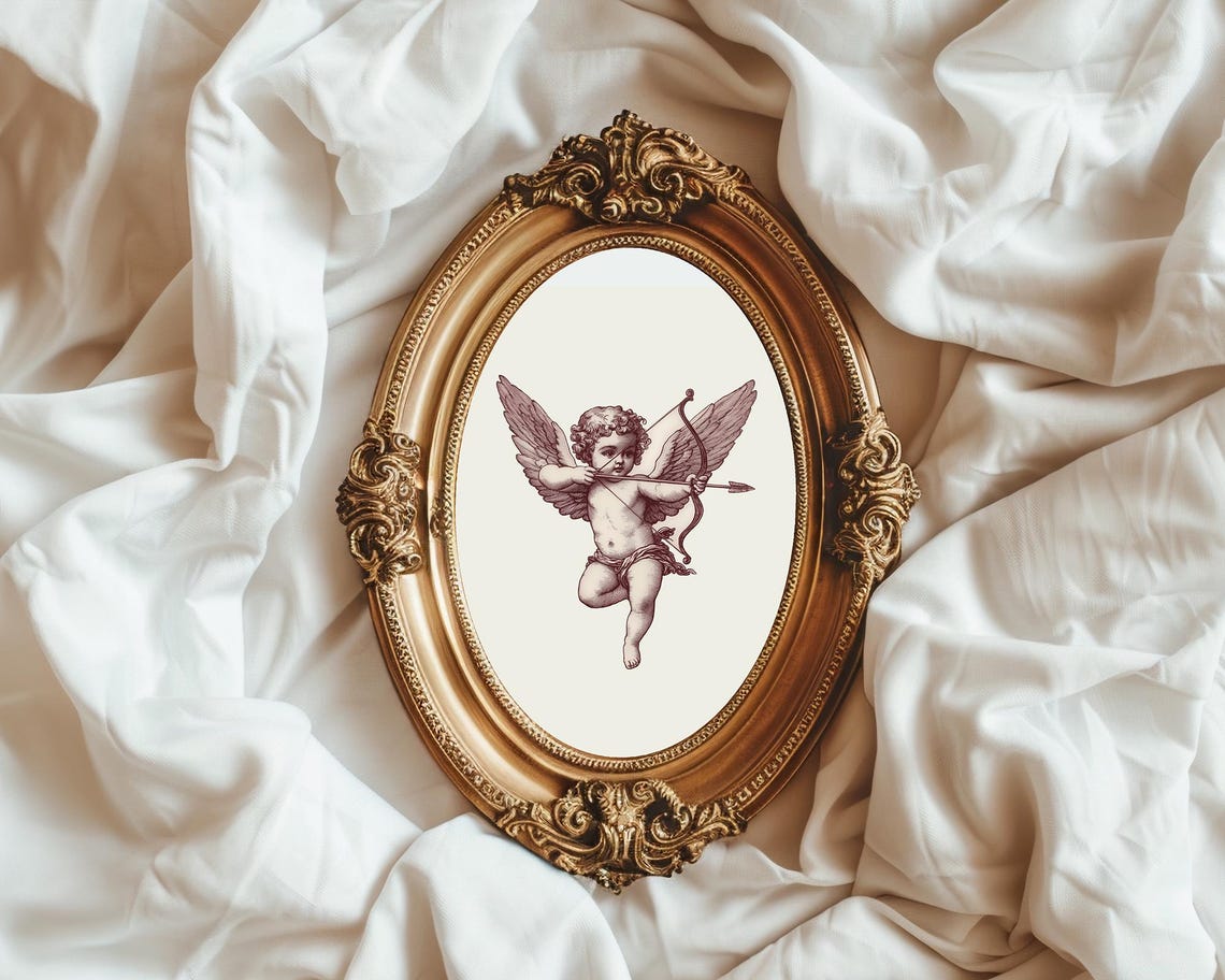 Vintage Cupid With Bow And Arrow Antique Engraving Valentines Poster - Image 3