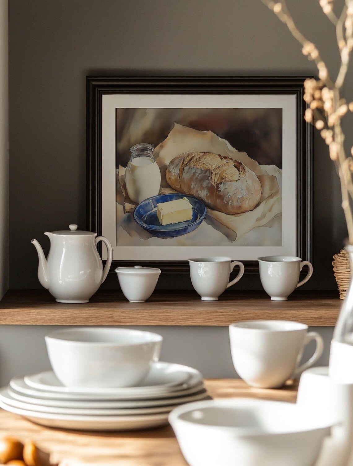 Rustic Bread Milk And Butter Still Life Farmhouse Kitchen Poster - Image 4