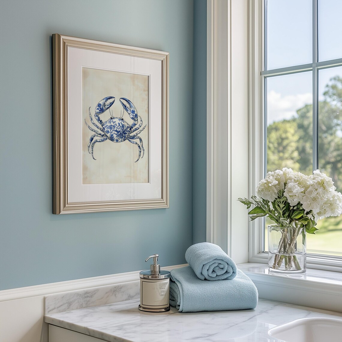 Blue Chinoiserie Crab Floral Nursery Art Print - Image 5
