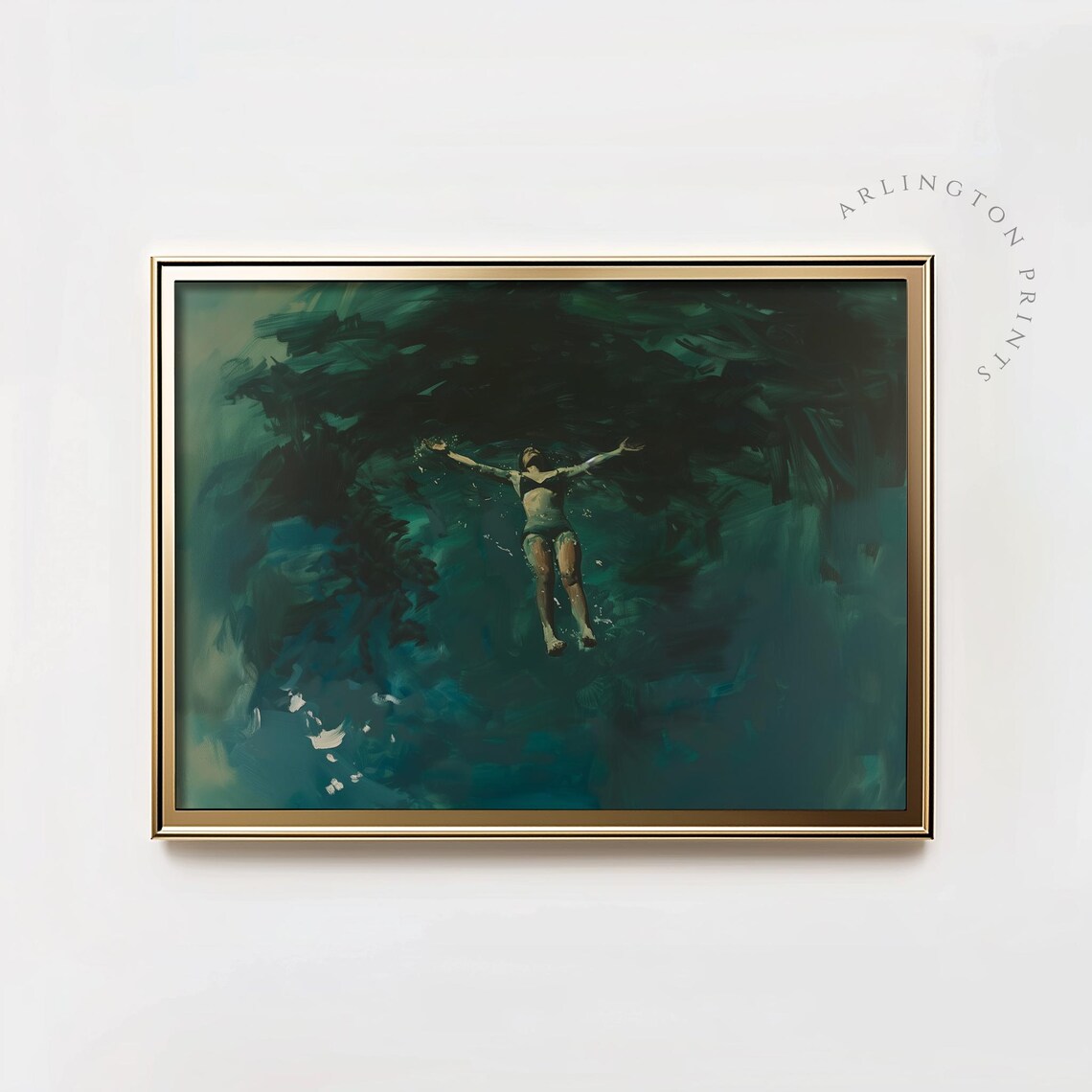 Vintage Coastal Woman Floating in Water Art Print