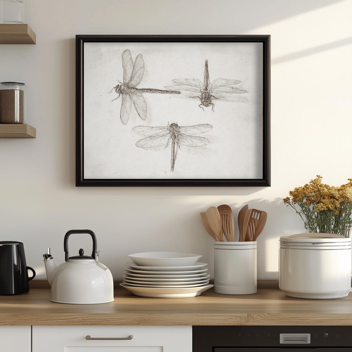 Three Dragonflies Fine Etching Natural History Insect Poster - Image 2