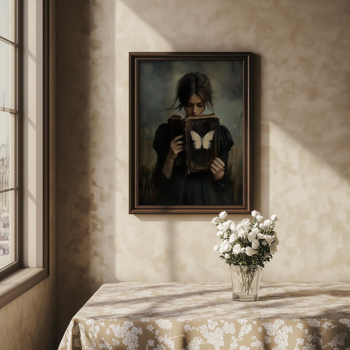 Dark Academia Woman Reading an Ornate Butterfly Book in Gold Frame Poster - Image 5