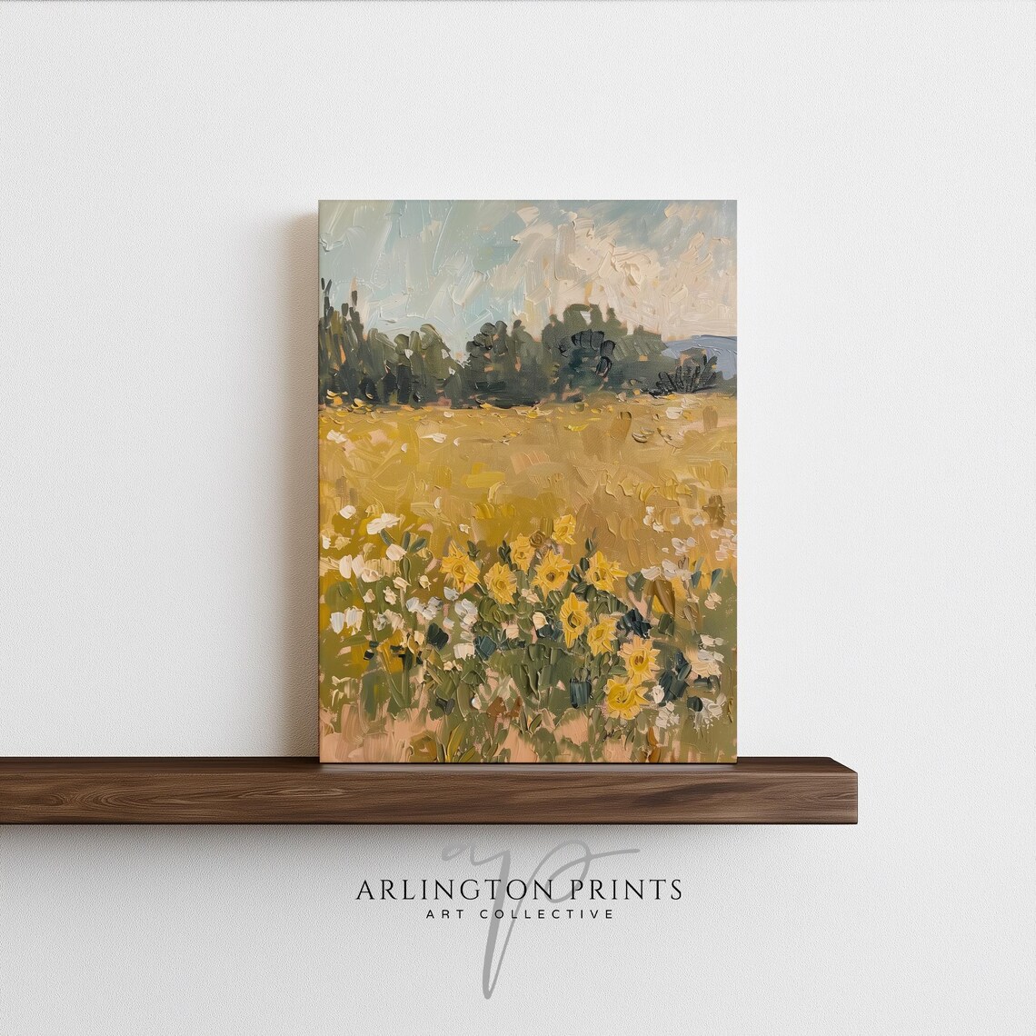 Sunflower Field Vintage Oil Painting, Farmhouse Print