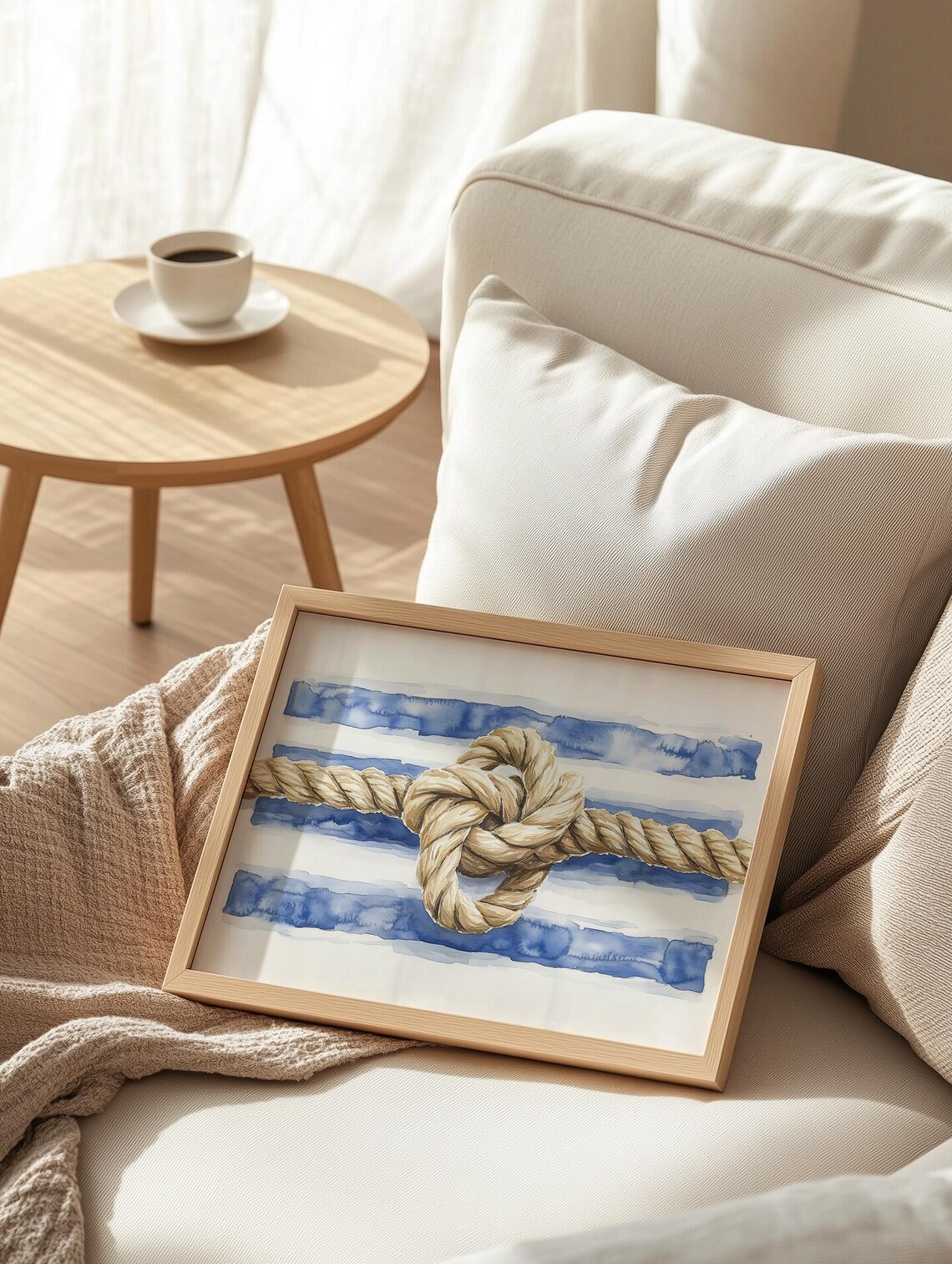 Sailor Knot Rope Watercolor Nautical Coastal Navy Stripes Poster - Image 3