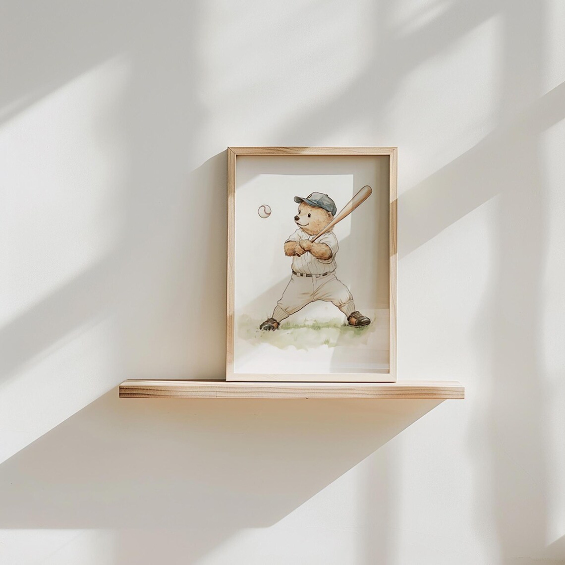 Teddy Bear Baseball Player Swinging Bat Vintage Sports Print - Image 2