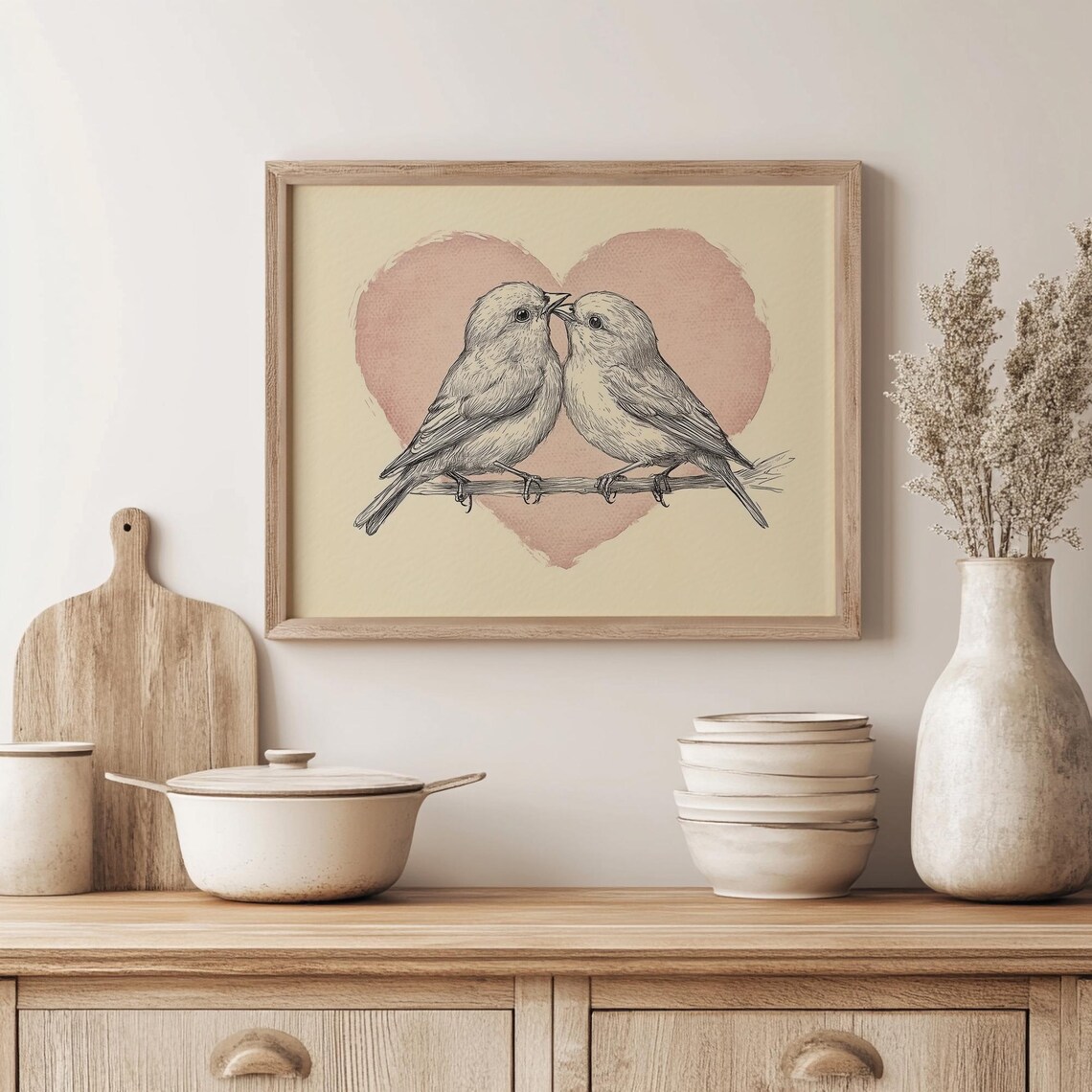 Cute Pink Heart Love Birds Vintage Bird Print - Image 2