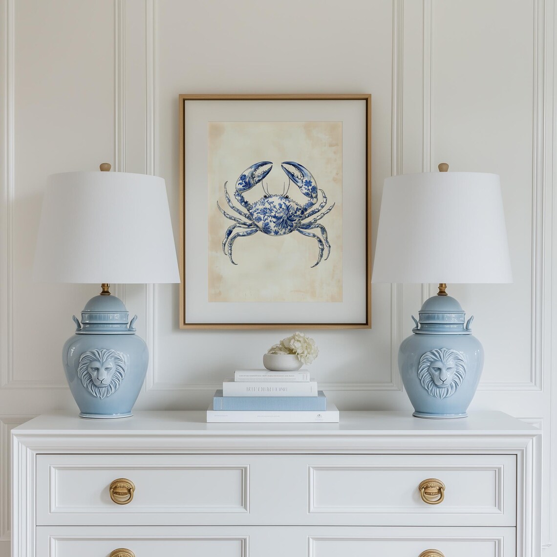 Blue Chinoiserie Crab Floral Nursery Art Print - Image 4