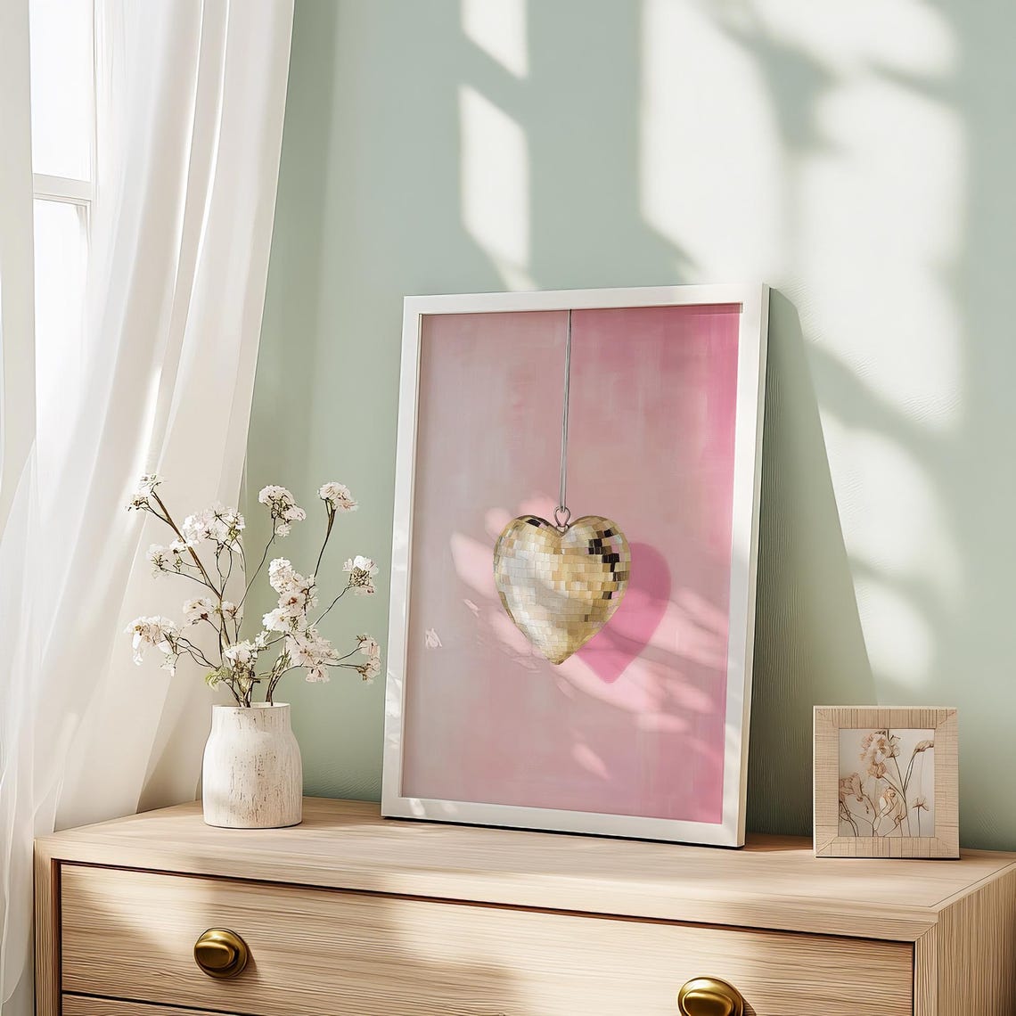 Gold Heart Disco Ball Pink Girly Party Glam Decor Art Poster - Image 3
