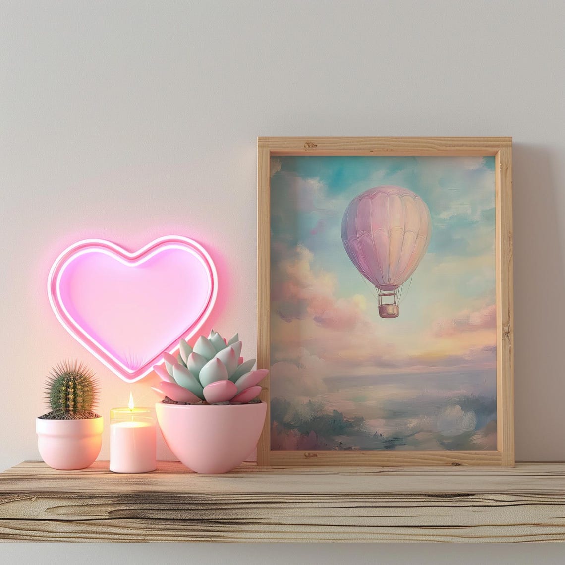 Pastel Pink Hot Air Balloon Poster Whimsical Nursery Art Pink Blue Kids Room Painting Girls Nursery Playroom Art - Image 4
