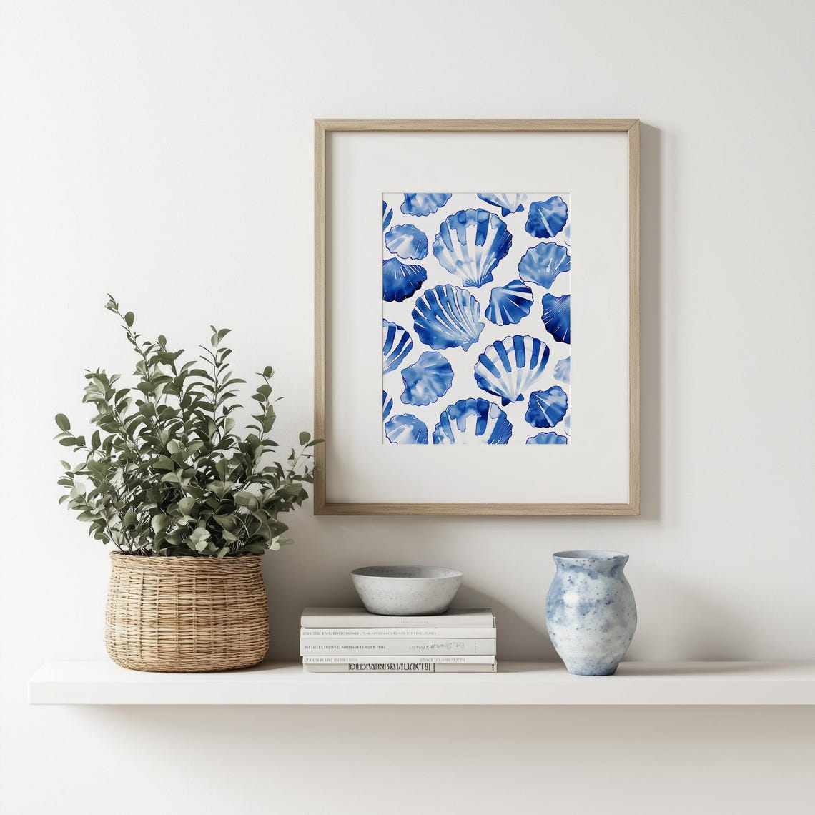 Blue Scallop Seashells Watercolor Pattern Coastal Beach Poster - Image 2
