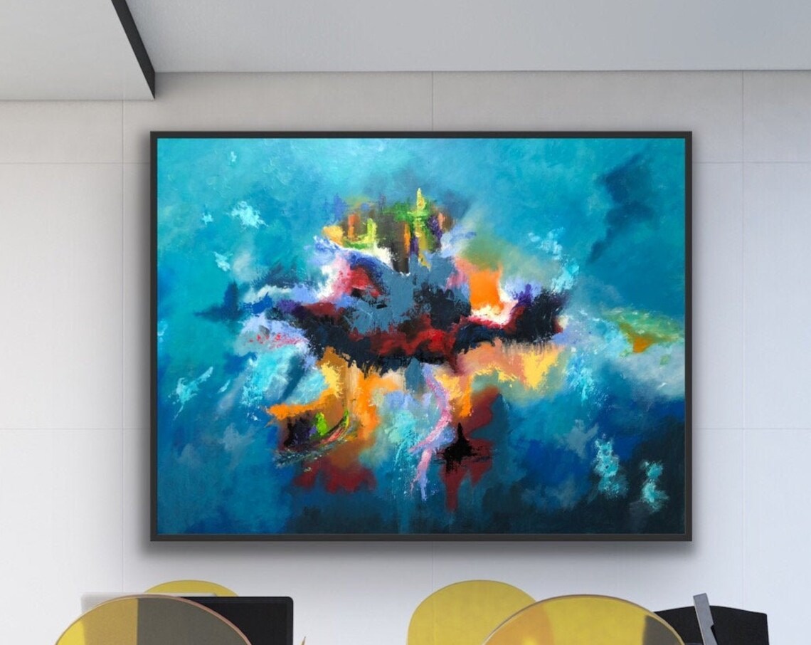 Vivid Abstract Color Explosion Teal Canvas Dynamic Multicolor Energy Poster - Image 2