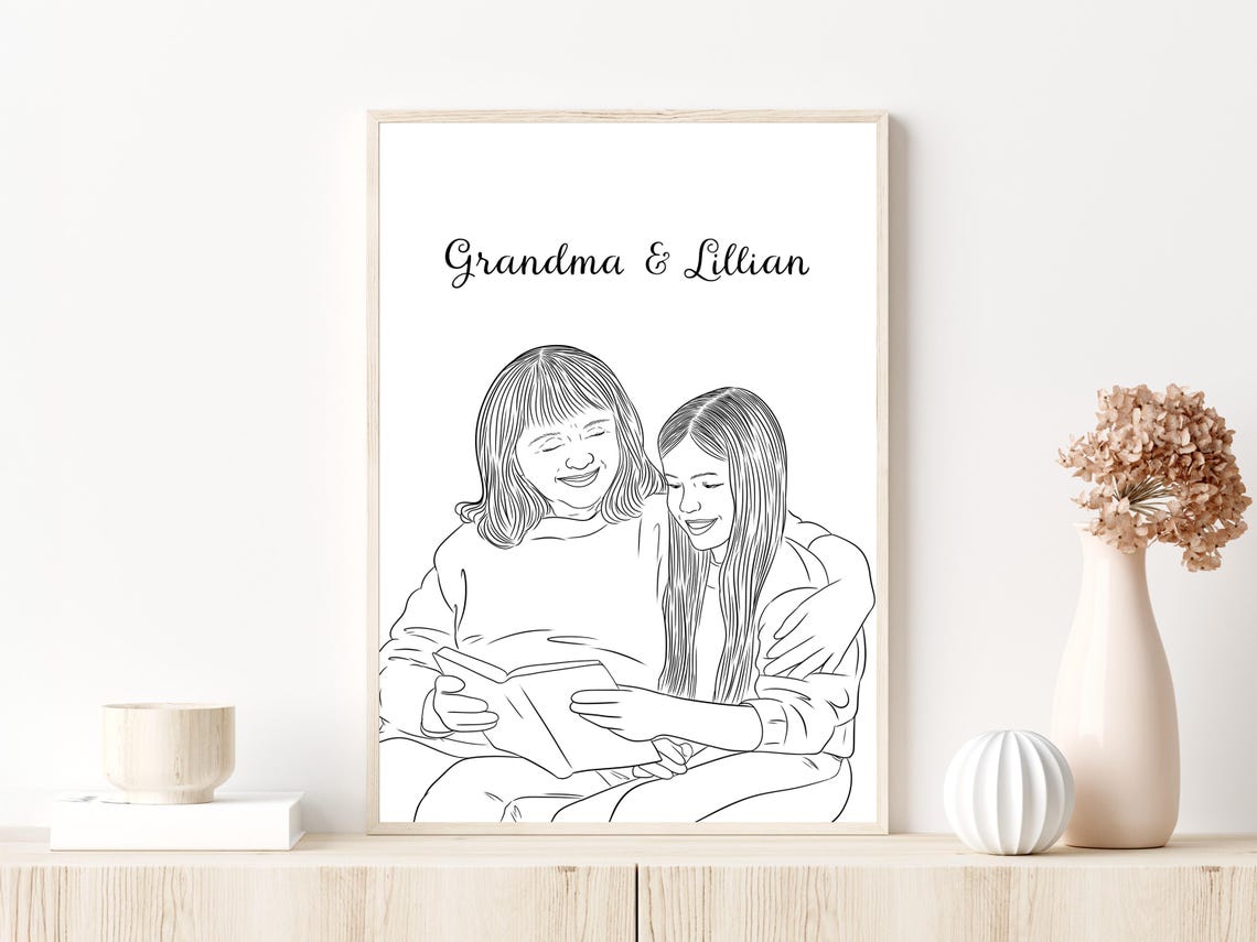Custom Line Drawing Mothers Day Gift For Grandma Memorial Portrait From Photo New Grandma Gift Loss Of Mother Mother In Law Gift