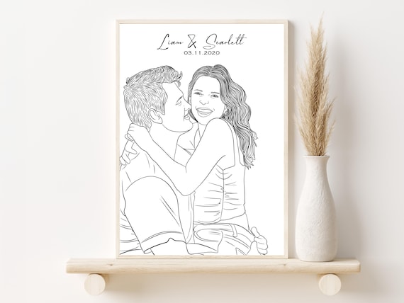 Custom Couple Line Art, 1st Anniversary Art Print