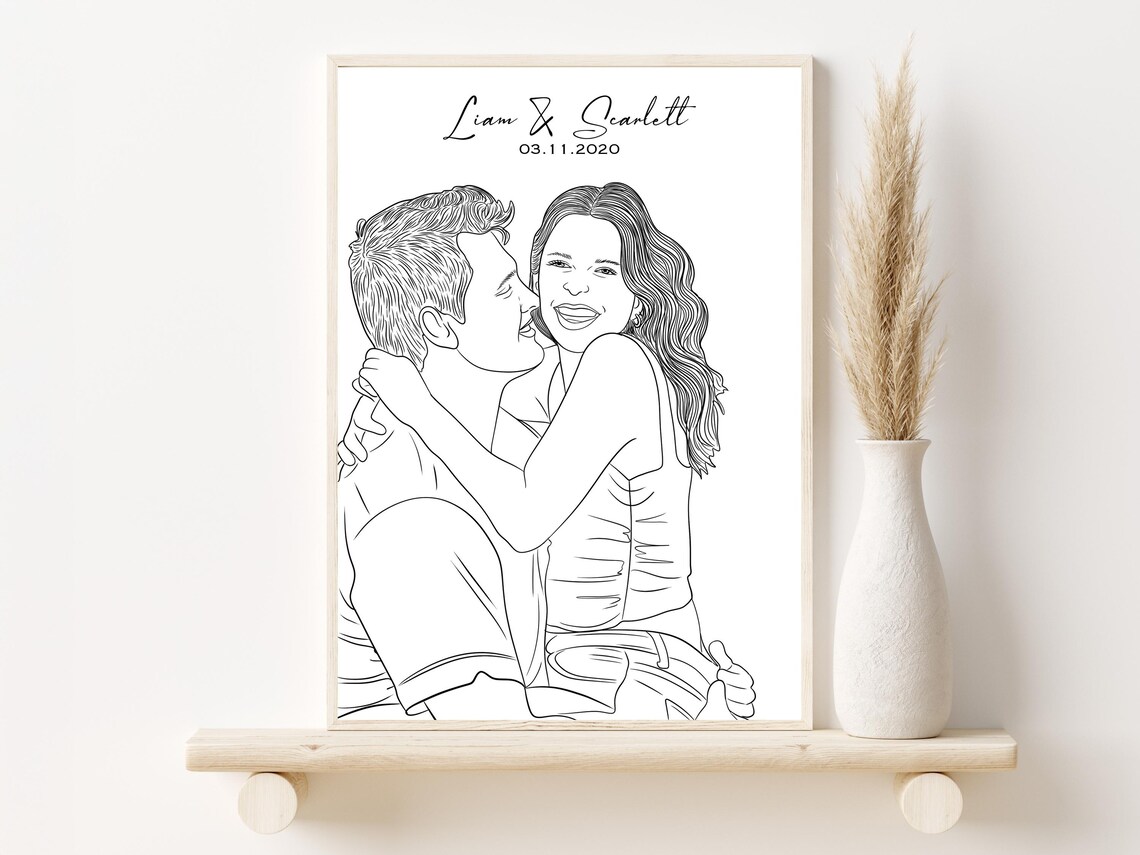 Custom Couple Line Art, 1st Anniversary Art Print