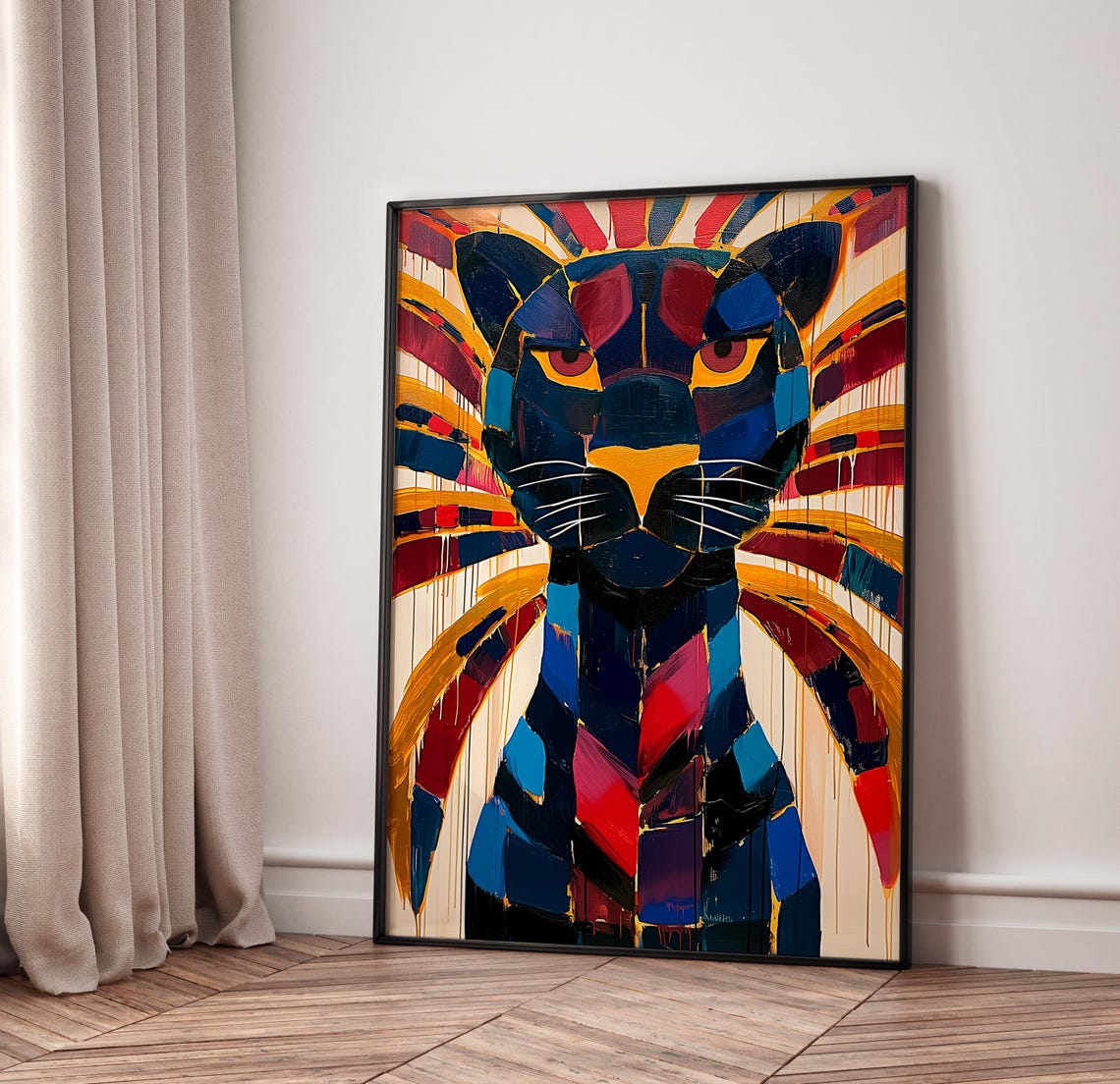 Geometric Bold Colorful Panther Pop Art Wild Cat Painting Poster