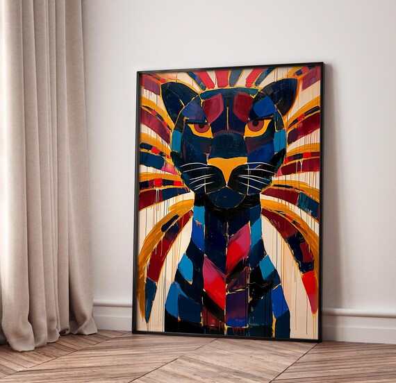 Geometric Bold Colorful Panther Pop Art Wild Cat Painting Poster