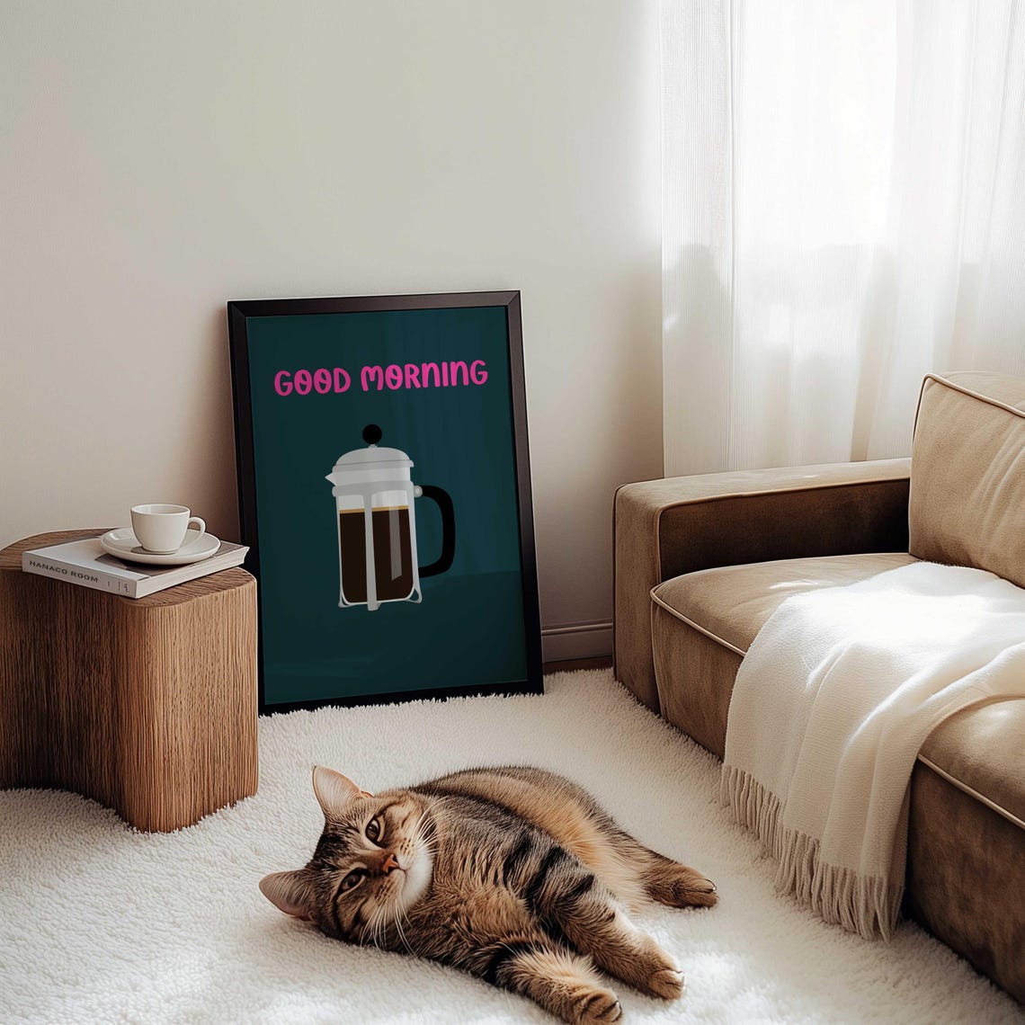 Fun Good Morning French Press Coffee Bold Modern Kitchen Poster - Image 3