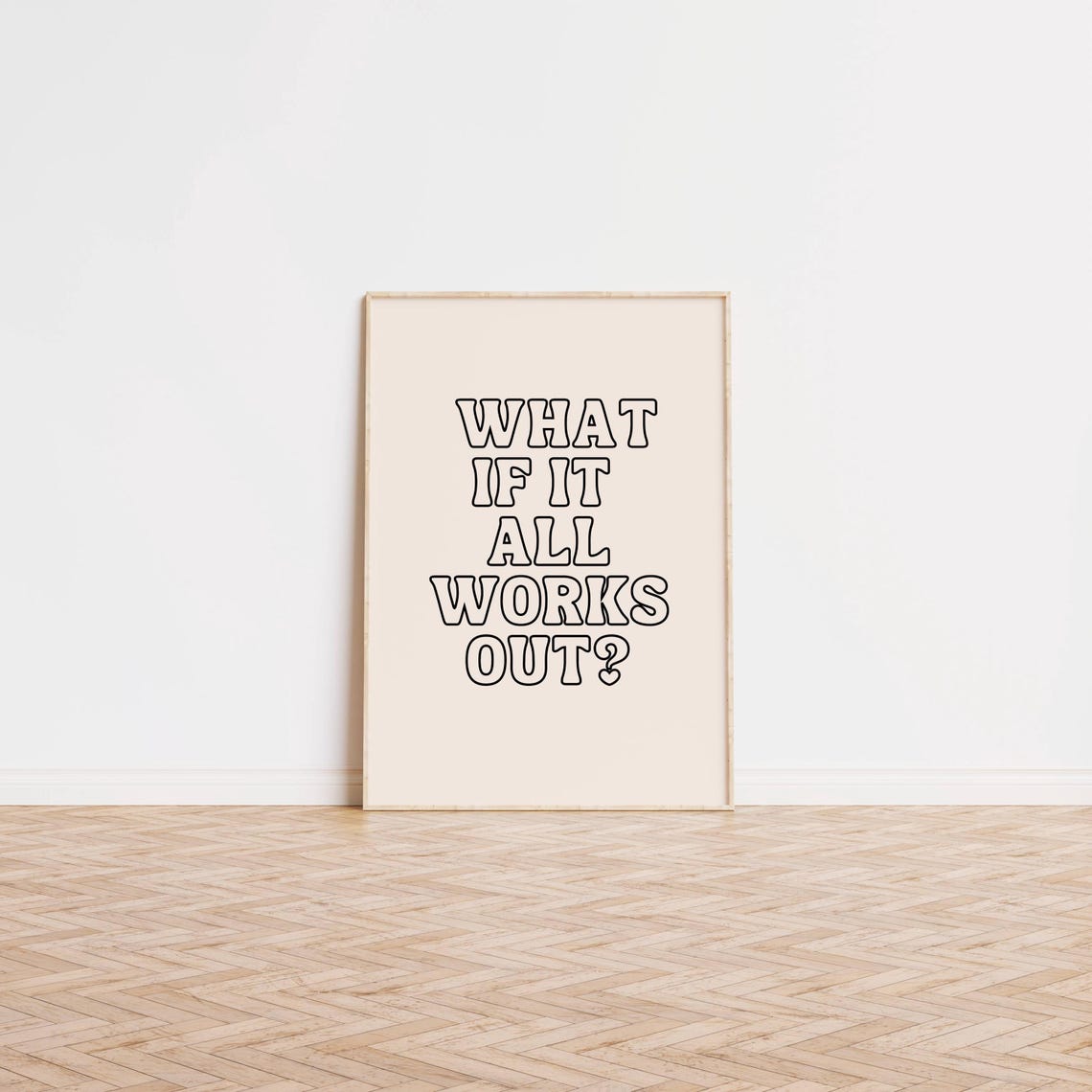 Cream What If It All Works Out Retro Outline Typography Poster - Image 4