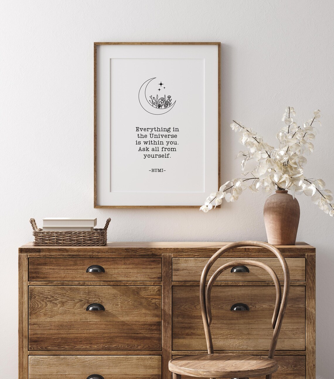 Rumi Quote Everything in the Universe Moon Floral Line Art Poster - Image 4