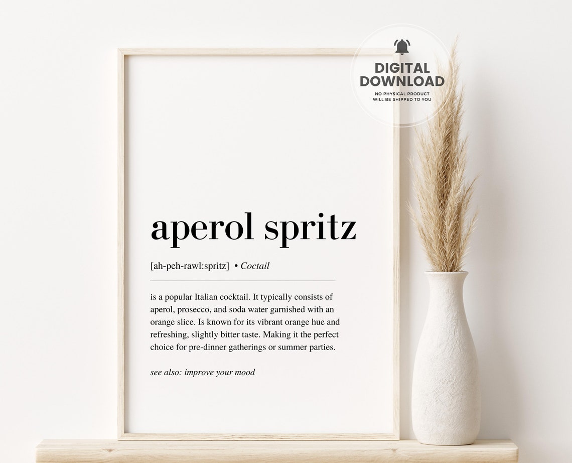 Aperol Spritz Definition Cocktail Bar Decor Kitchen Wall Art