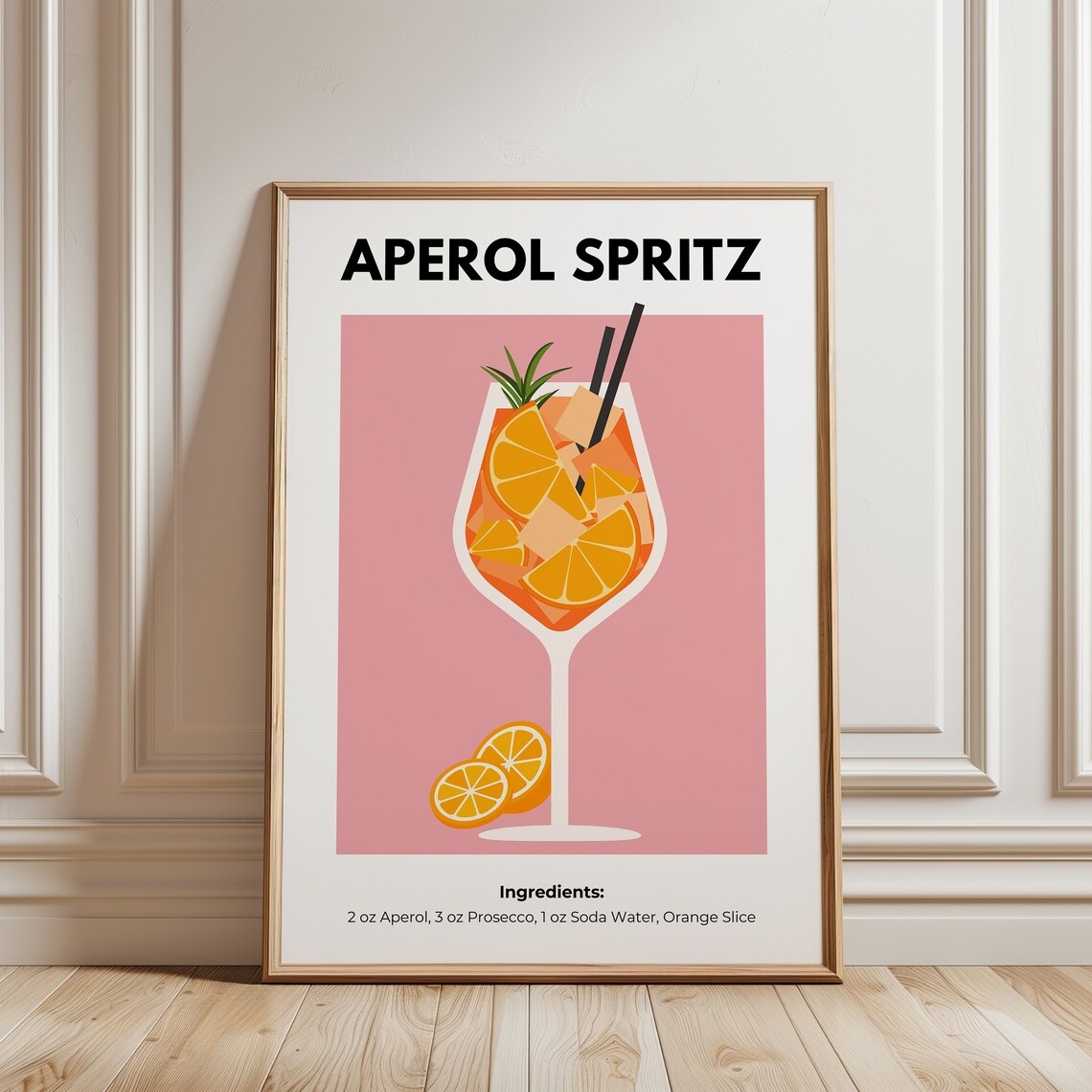 Aperol Spritz Cocktail Illustration Pink Bar Cart Recipe Poster - Image 6