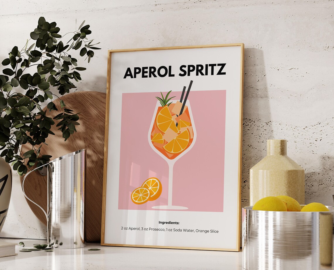 Aperol Spritz Retro Cocktail Print, Bar Cart Decor - Image 6