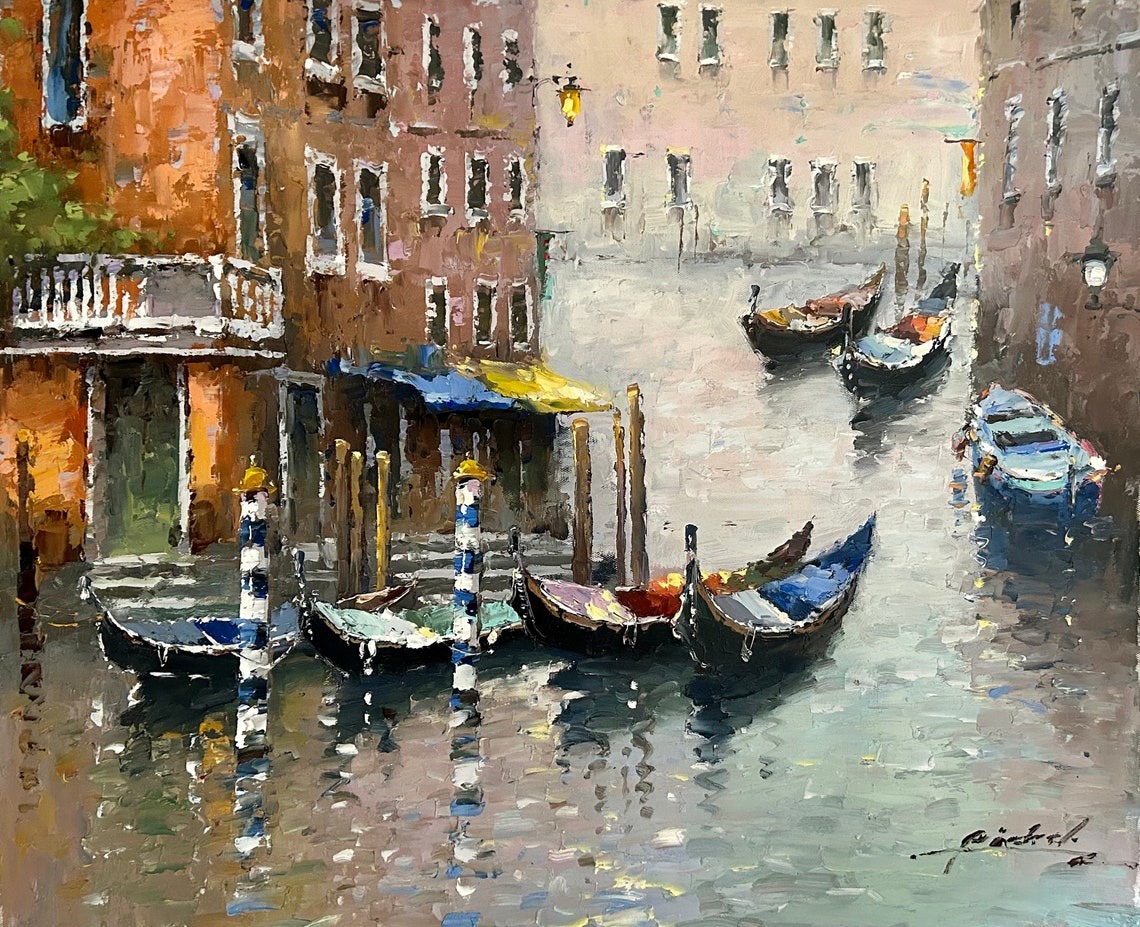 Venice Narrow Canal Moored Gondolas Old Buildings Travel Poster