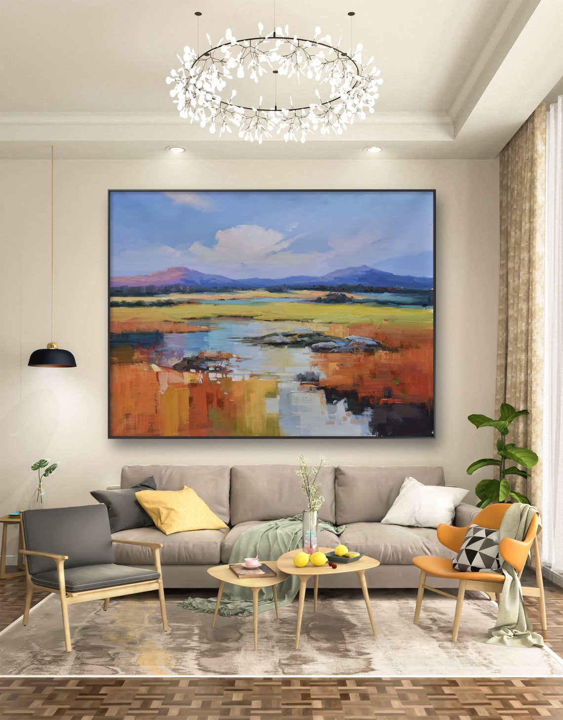 Abstract Wetland Reflections With Mountains Autumn Colors Poster