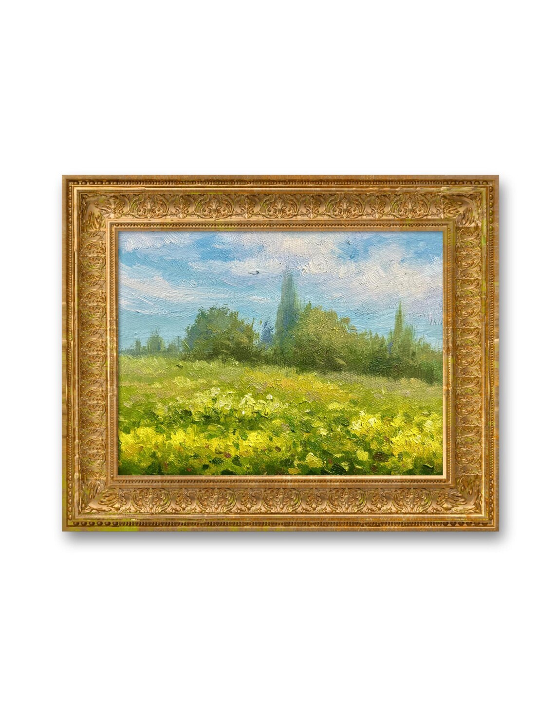 Yellow Wildflower Meadow Oil Painting Summer Field Blue Sky Poster