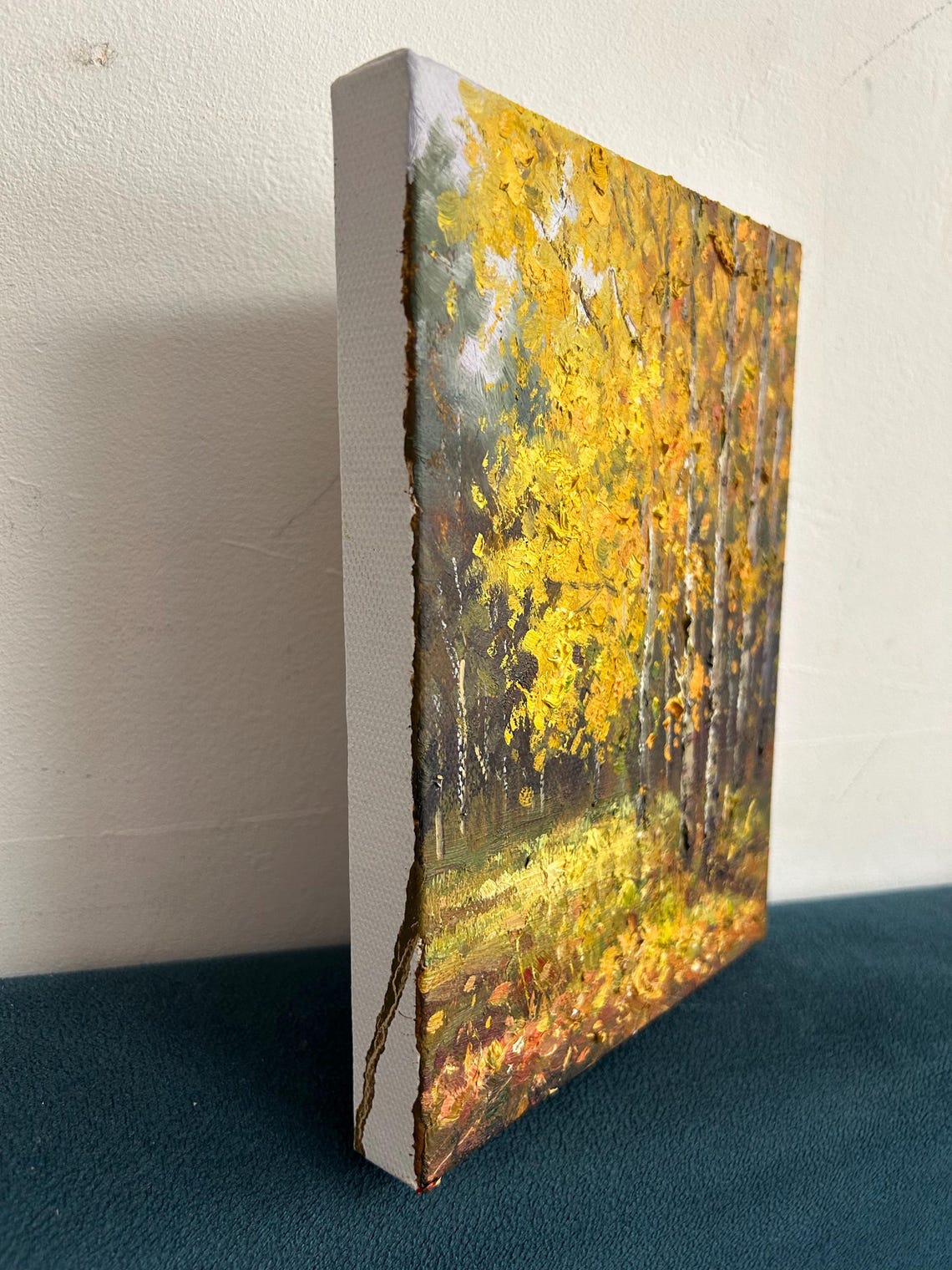 Autumn Birch Trees Oil Painting Yellow Canopy Fallen Leaves Poster - Image 4