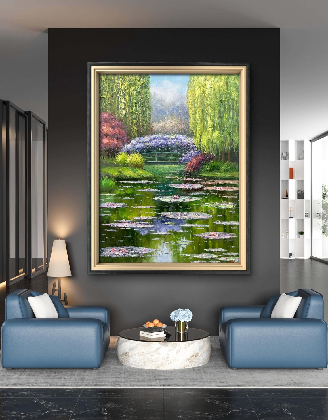 Water Lily Painting With Heavy Texture On Original Painting Oil Painting Floral Wall Art Living Room Wall Art Extra Large Art - Image 4