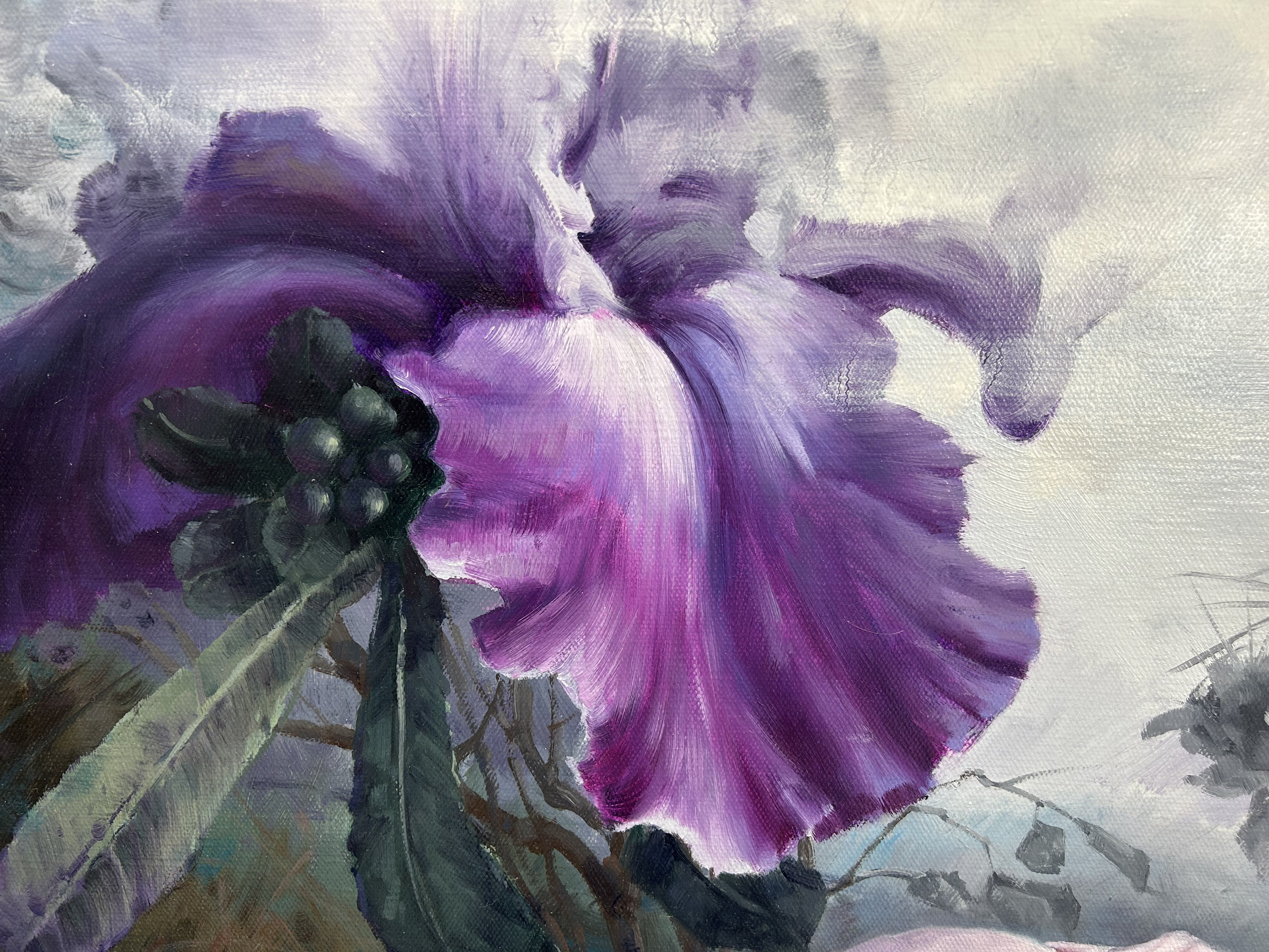Reclining Nude Woman With Giant Purple Iris Flower Oil Painting Print - Image 4