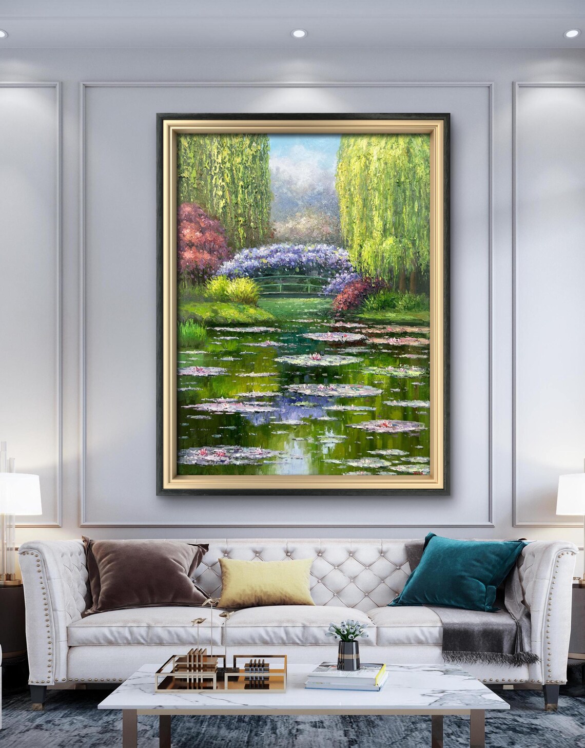 Water Lily Painting With Heavy Texture On Original Painting Oil Painting Floral Wall Art Living Room Wall Art Extra Large Art