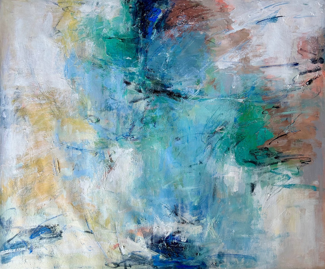 Aqua Teal Ocean Mist Abstract Calm Blue Modern Canvas Art Print