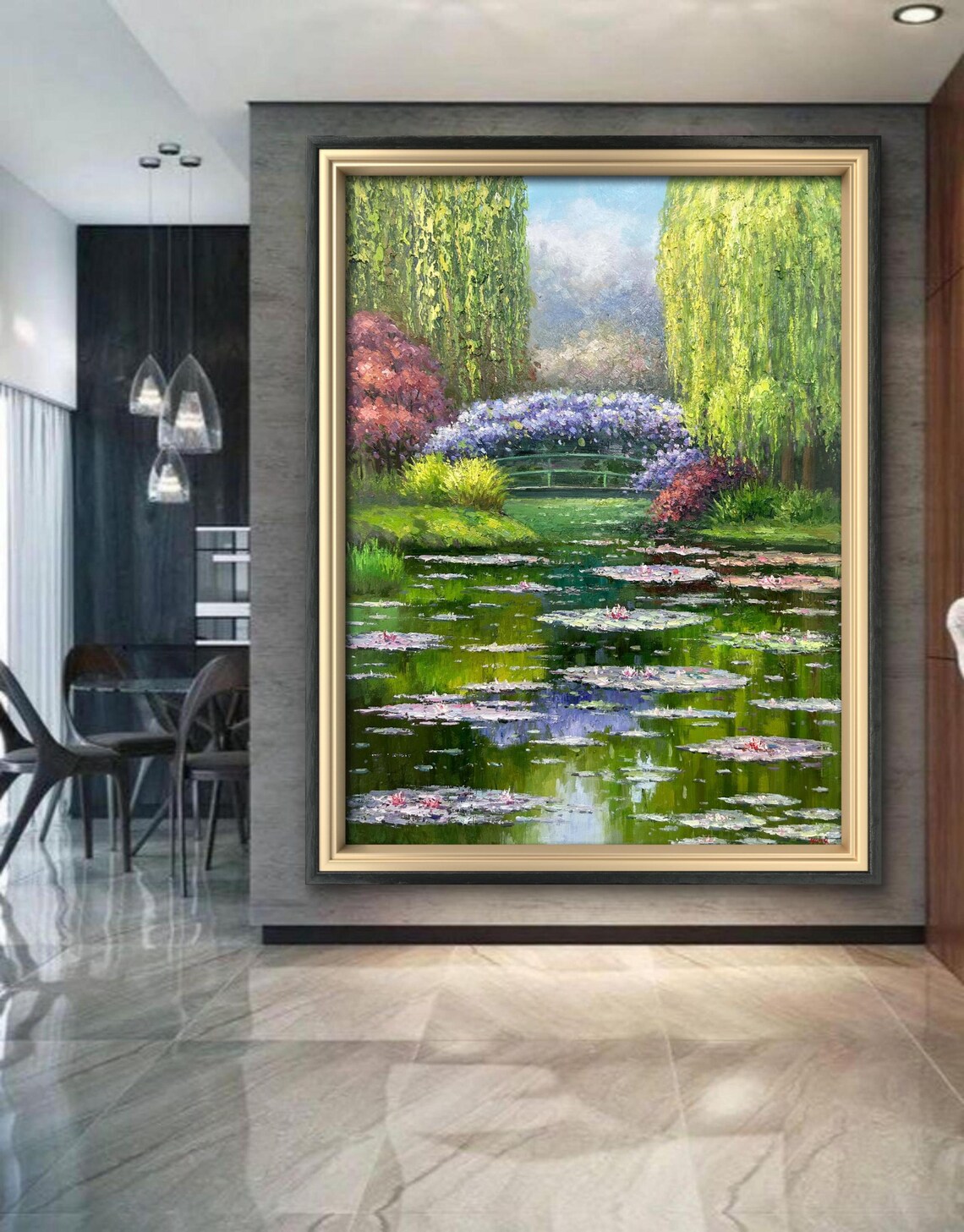 Water Lily Painting With Heavy Texture On Original Painting Oil Painting Floral Wall Art Living Room Wall Art Extra Large Art - Image 5