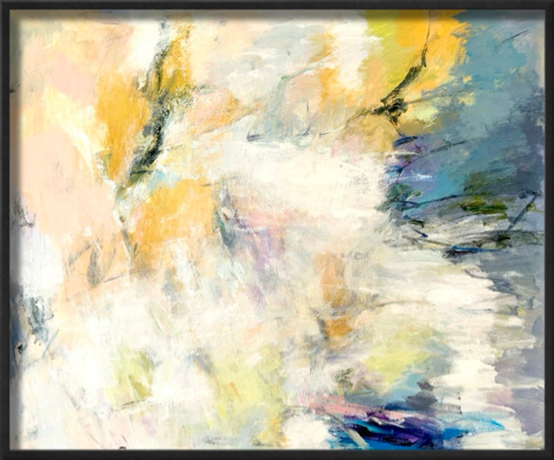 Abstract Pastel Painting Soft Yellow Blue White Modern Art Poster - Image 3