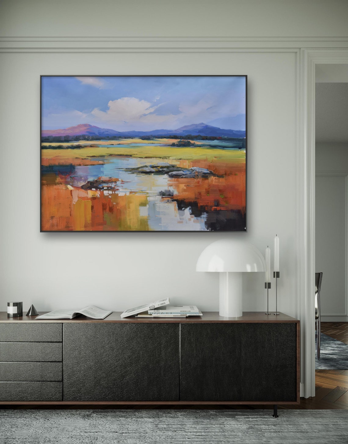 Abstract Wetland Reflections With Mountains Autumn Colors Poster - Image 3