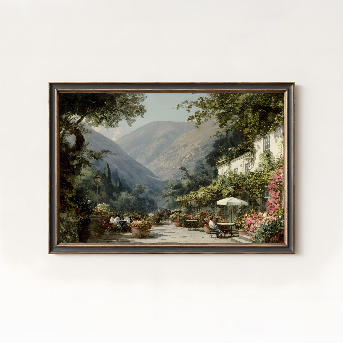 Italian Terrace Garden Mountain Valley Oil Painting Romantic Poster
