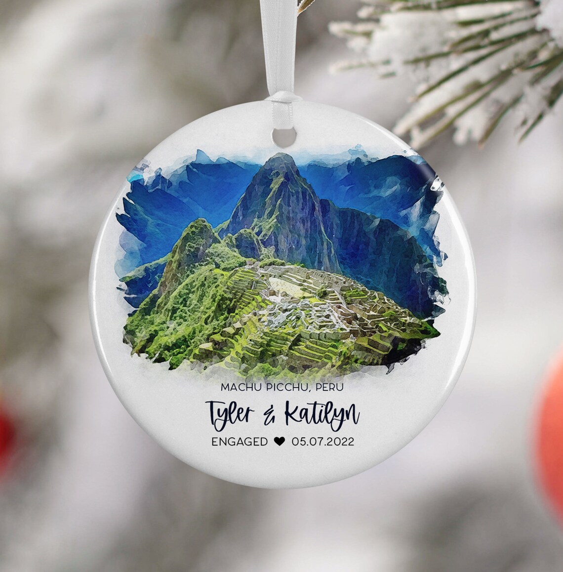 Machu Picchu Peru Travel Poster, Personalized Ornament