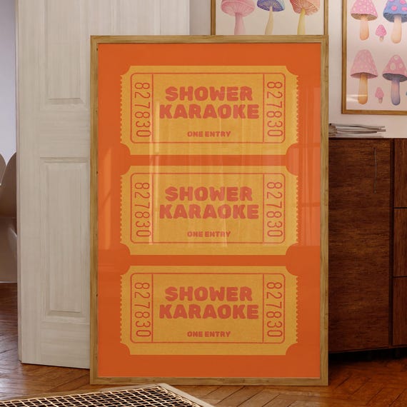 Physical Poster Shower Karaoke Ticket Wall Art Funny Orange Yellow Bathroom Unique Singing Dcor For Home Gifts