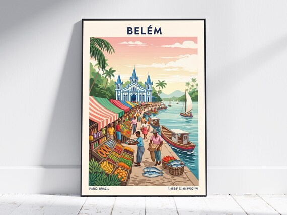 Belem Para Brazil River Market Riverboats Vintage Travel Poster