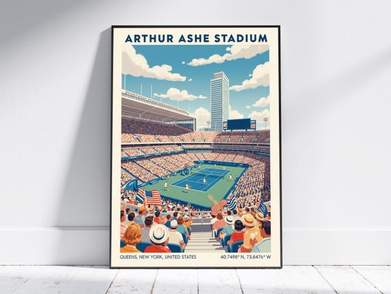 Arthur Ashe Stadium Tennis Poster Vintage New York Sports Wall Art Print Retro Home Decor For Living Room Or Office Usa Travel Gift