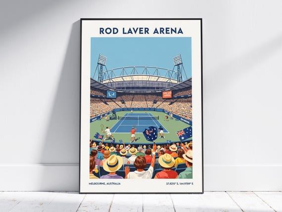 Rod Laver Arena Tennis Poster Vintage Melbourne Travel Wall Art Print For Sports Fans Retro Australia Home Decor Gift