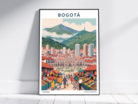 Bogota Colombia Colonial City Flower Market Mountain View Travel Poster