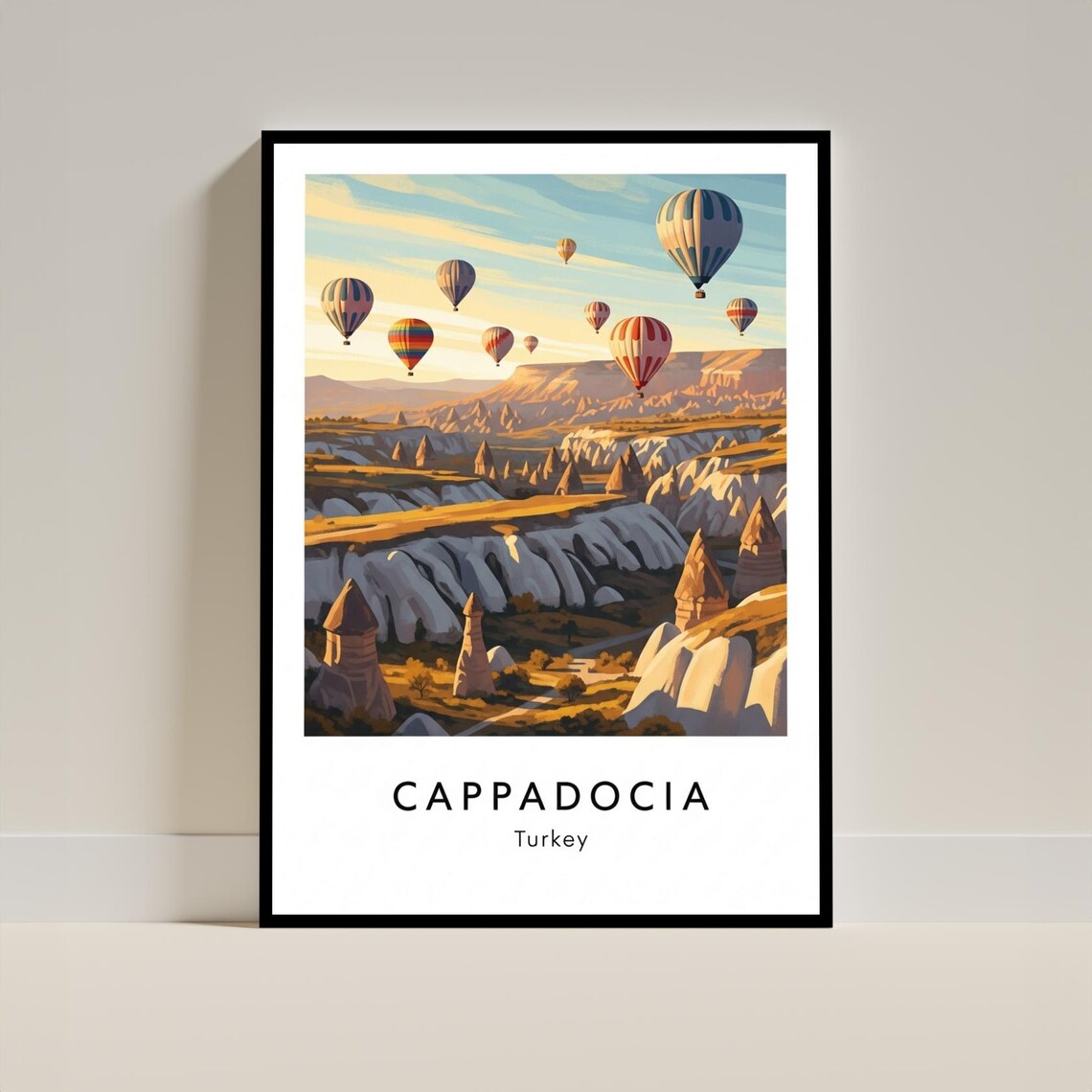 Cappadocia Turkey Poster Hot Air Balloons Fairy Chimneys Travel Art