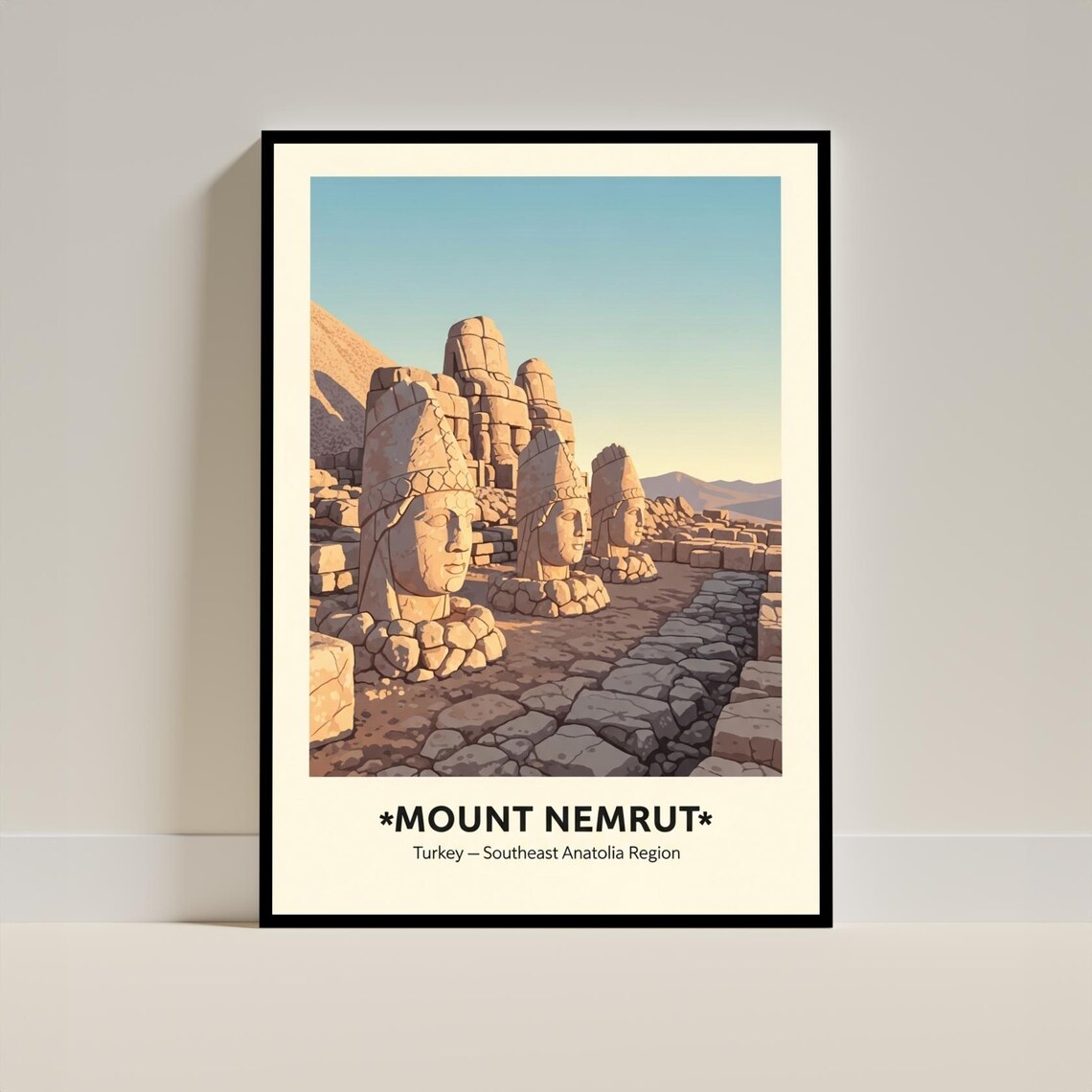Mount Nemrut Turkey Ancient Stone Heads Vintage Travel Art Poster